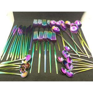 Iridescent Rainbow Stainless Steel Dinnerware Set - Multicolor